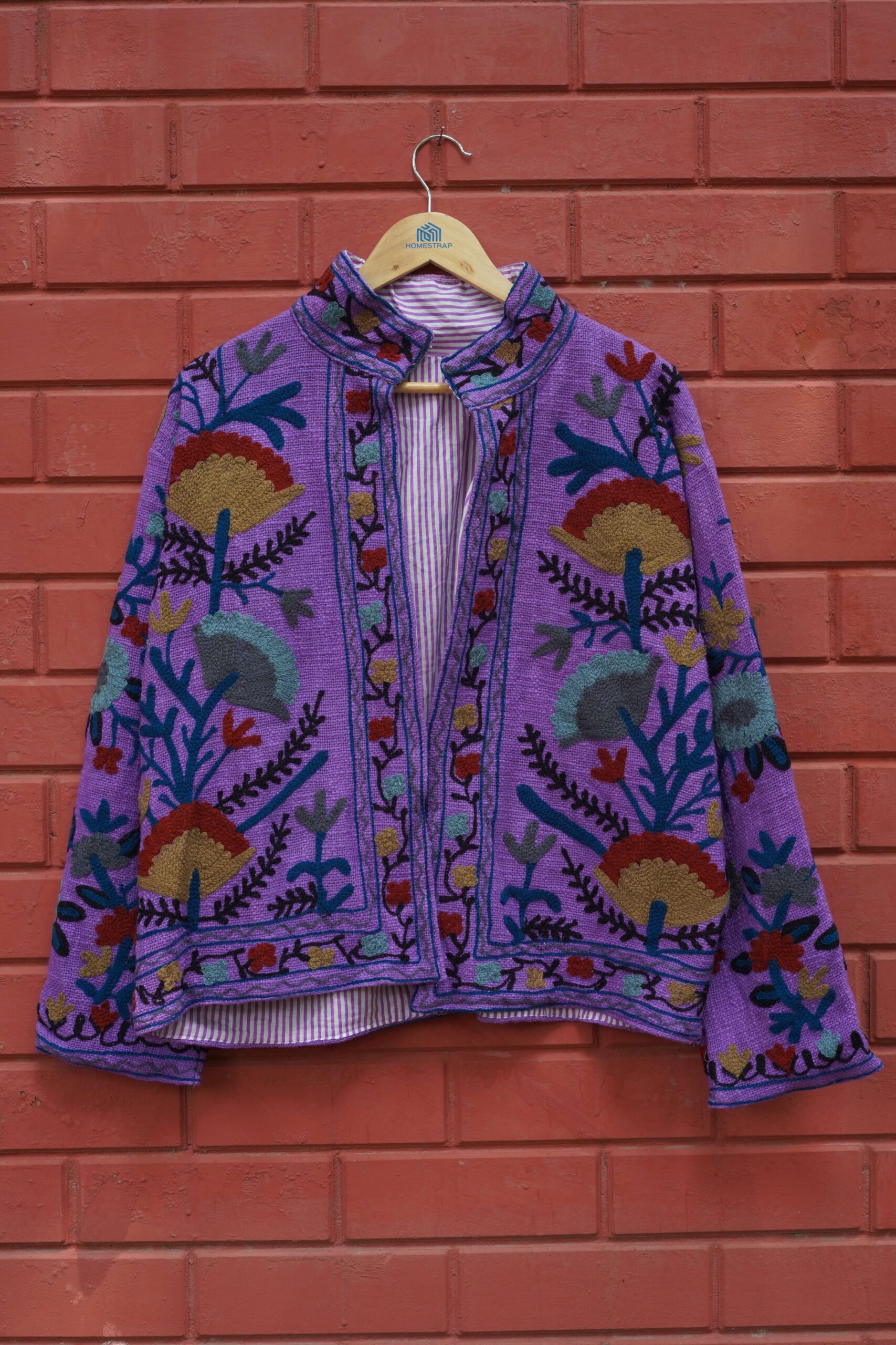 Womens Dark Purple Velvet Embroidered Jacket with Floral Design - Image 6