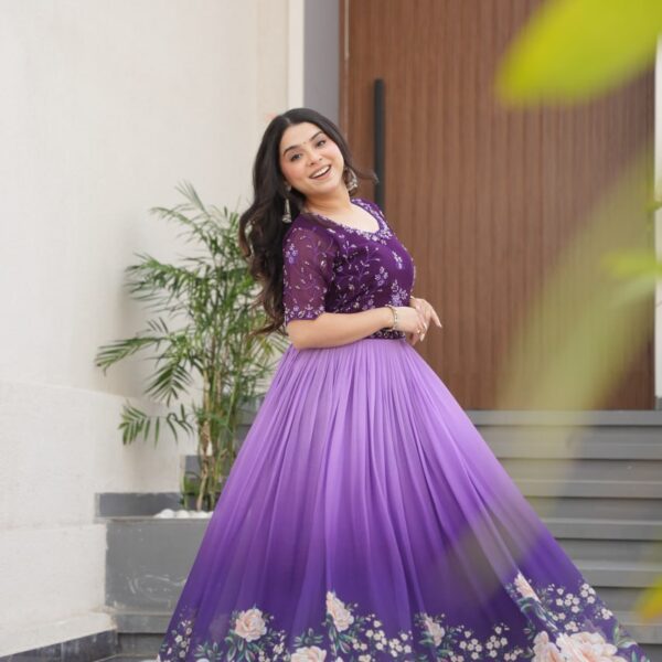 Women's Cotton Floral Printed Anarkali Gown Dress with Embellished Bodice – Party Wear